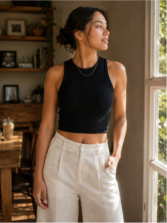 Madewell Tops - Madewell Women's XS Black Ribbed Crop Tank Top Cotton Stretch Fitted Knit